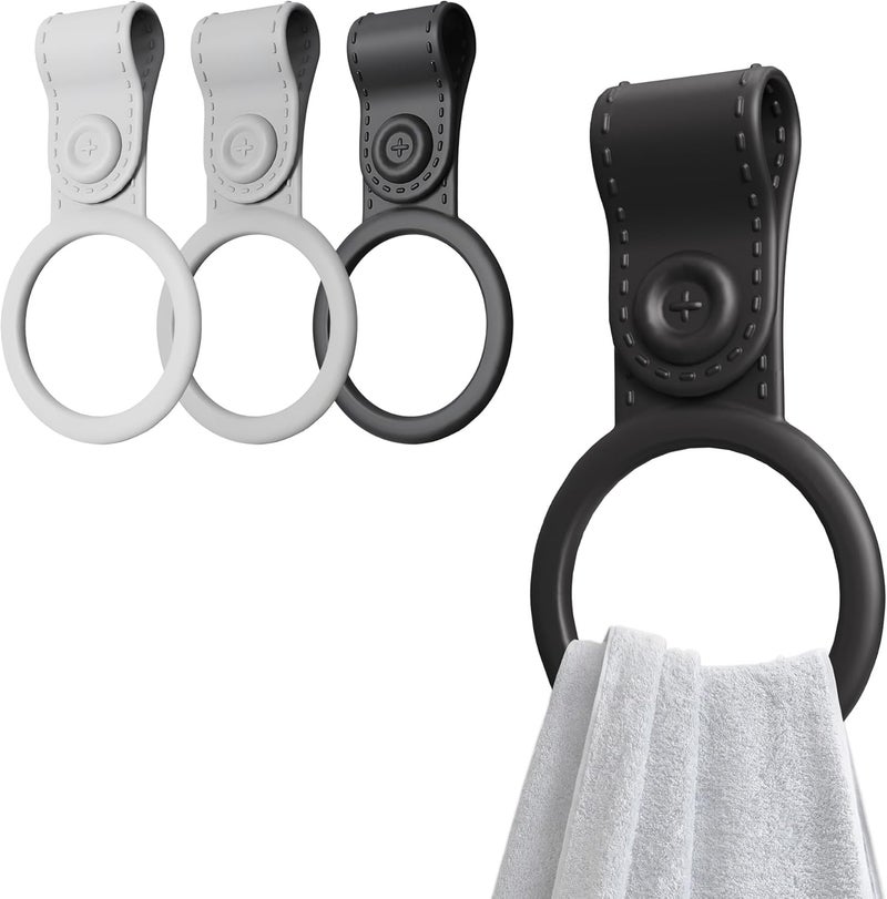 Neepanda Kitchen Towel Holder, Silicone Hand Towel Holder for Kitchen & Bathroom, Adjustable Towel Hanger Compatible for Oven Door, Cabinet Handles, Bathroom Rods (Black, White & Grey, 3 Pack) - Image 1